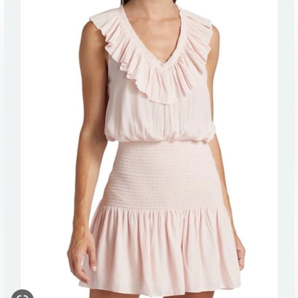 Ramy Brook Ellery Ruffled V-Neck Smocked Mini Dress